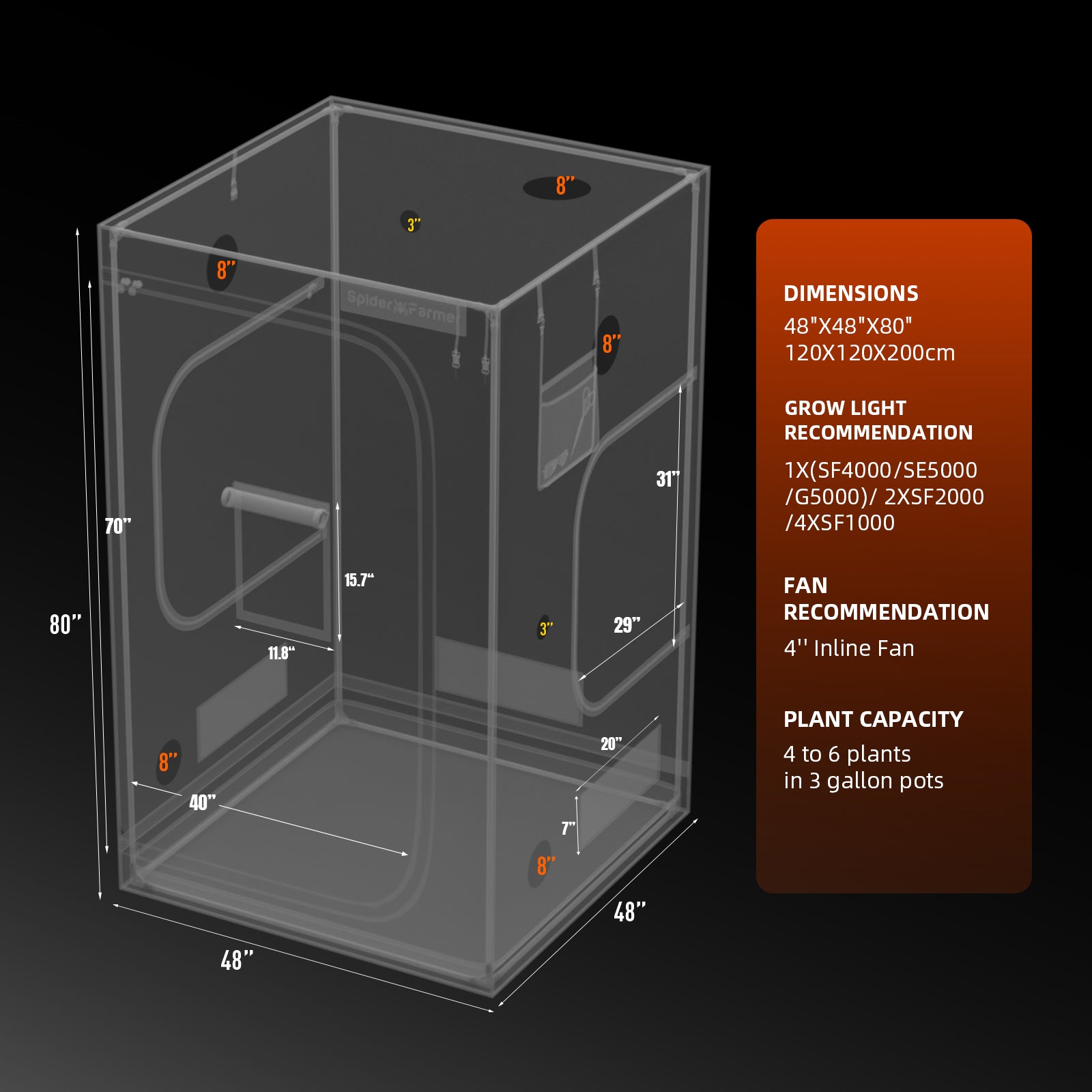 Spider Farmer Growbox 120x120x200 cm Indoor Growzelt