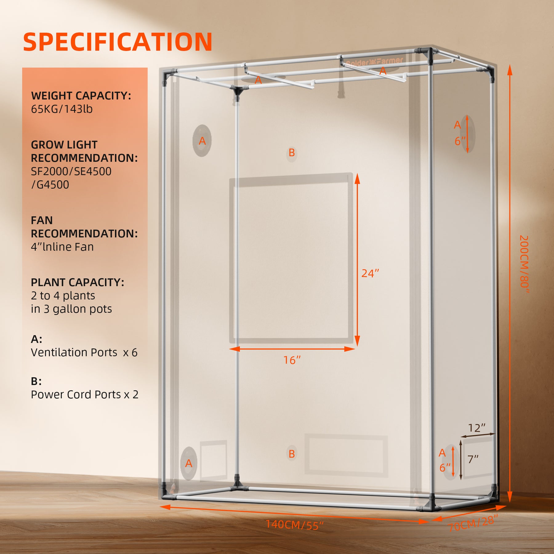 Spider Farmer Growbox Pro 140x70x200 cm