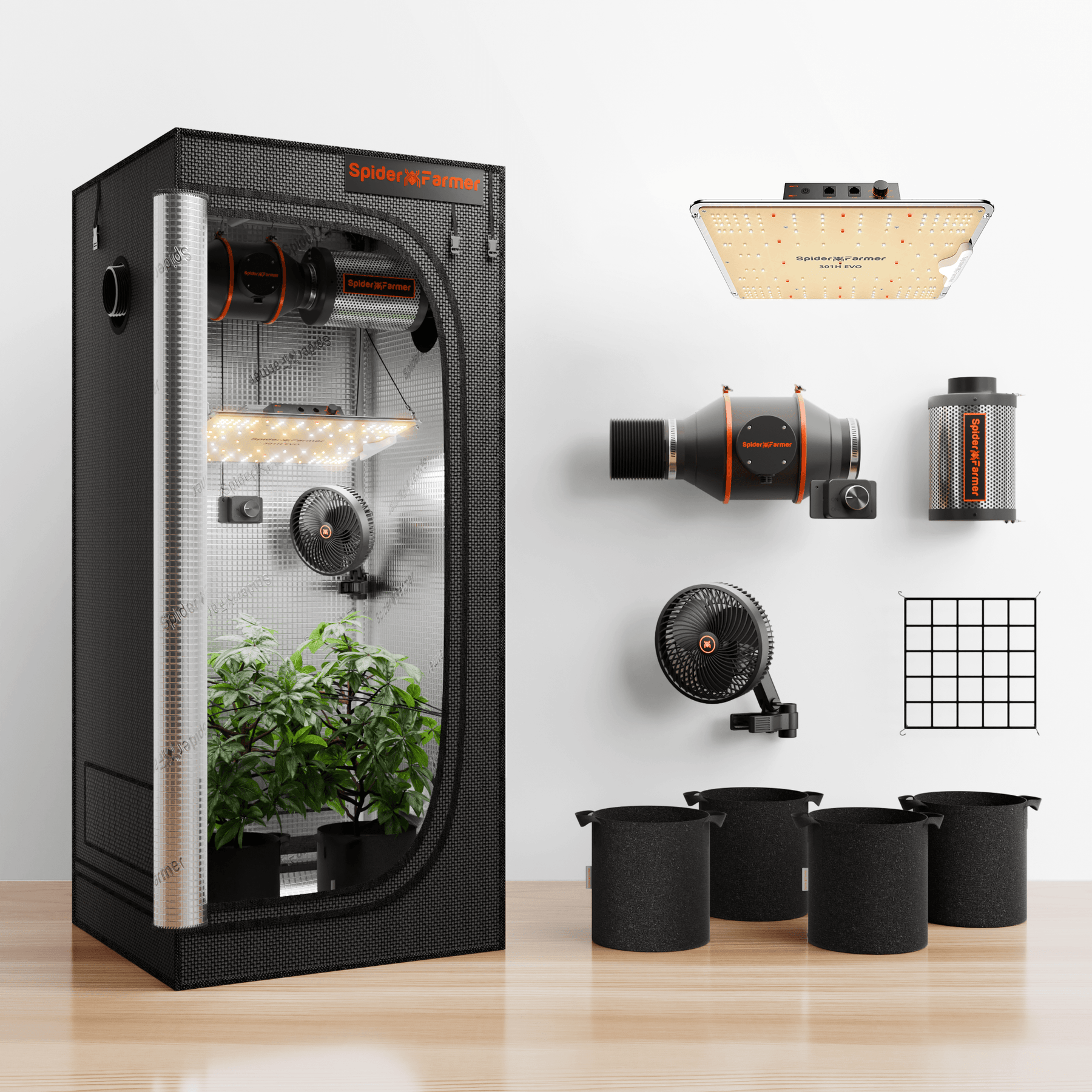 Spider Farmer Komplettset 70x70x160 cm Growbox Kit SF1000 LED mit Geschwindigkeitsregler