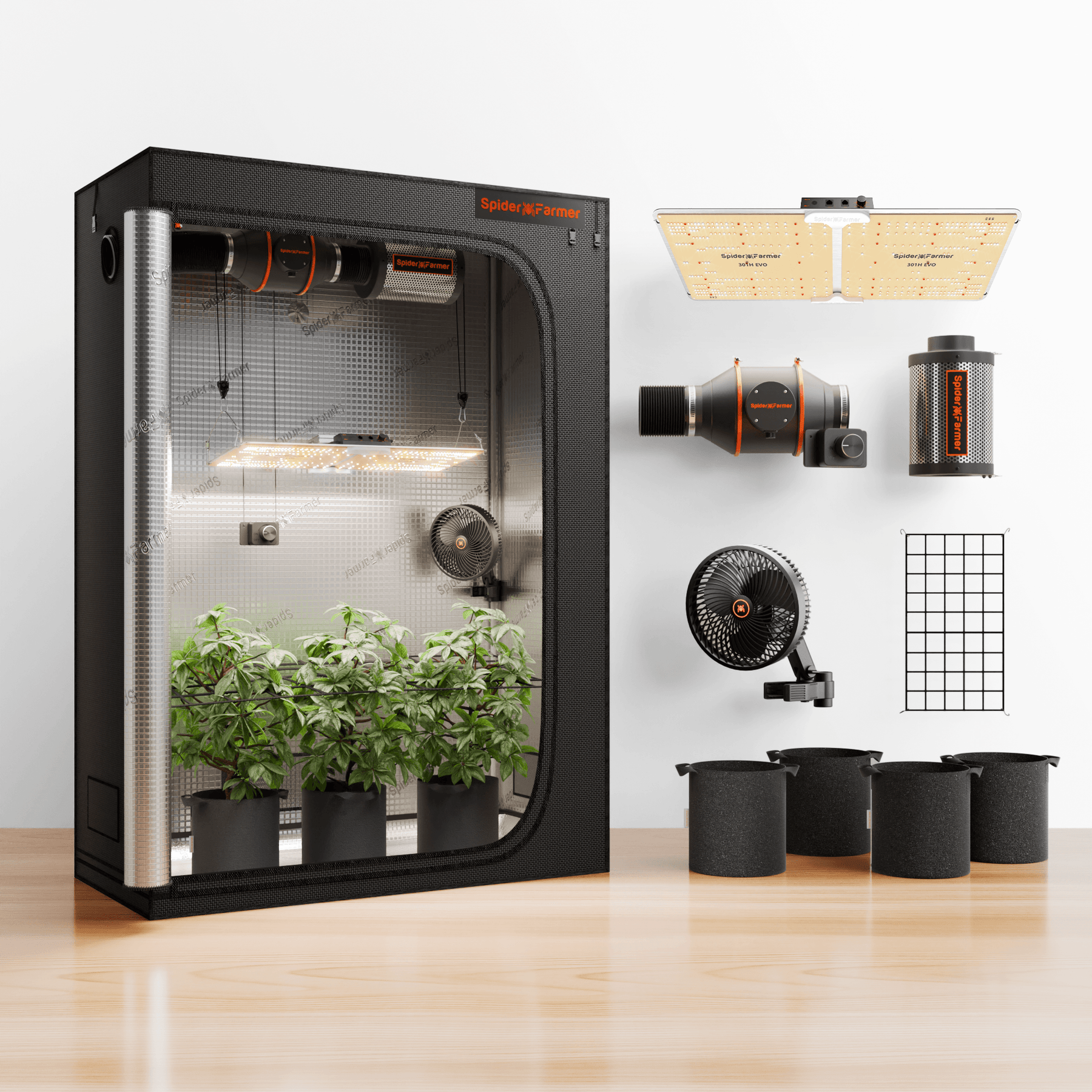 Spider Farmer Komplettset 120x60x180 cm Growbox Kit SF2000 LED mit Geschwindigkeitsregler