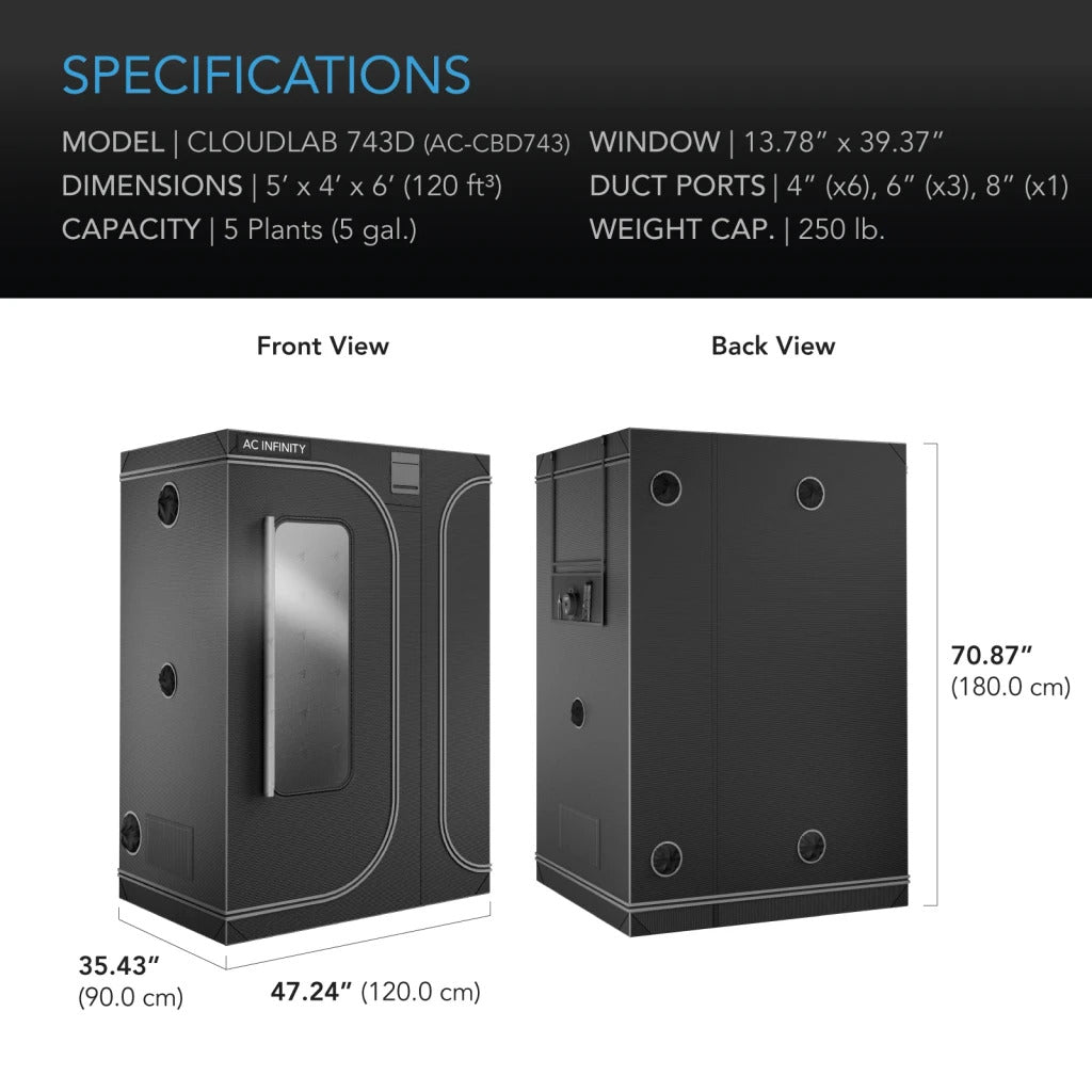 AC Infinity CLOUDLAB 743D 2-in-1 Advance Grow Zelt 120x90x180cm