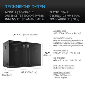 AC Infinity CLOUDLAB 816 Advance Grow Zelt 300x150x200cm