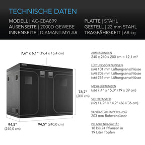 AC Infinity CLOUDLAB 899 Advance Grow Zelt 240x240x200cm
