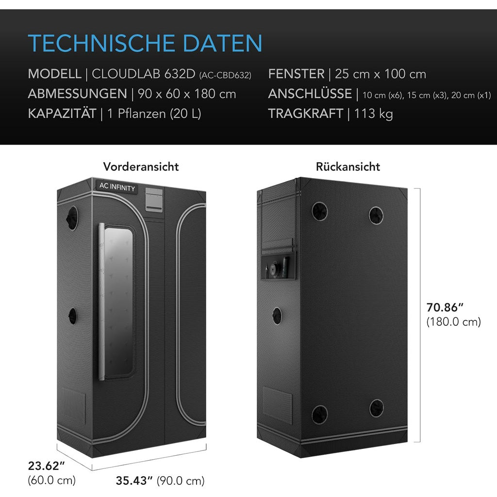 AC Infinity CLOUDLAB 632D 2-in-1 Growzelt 90x60x180 cm