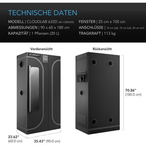 AC Infinity CLOUDLAB 632D 2-in-1 Growzelt 90x60x180 cm