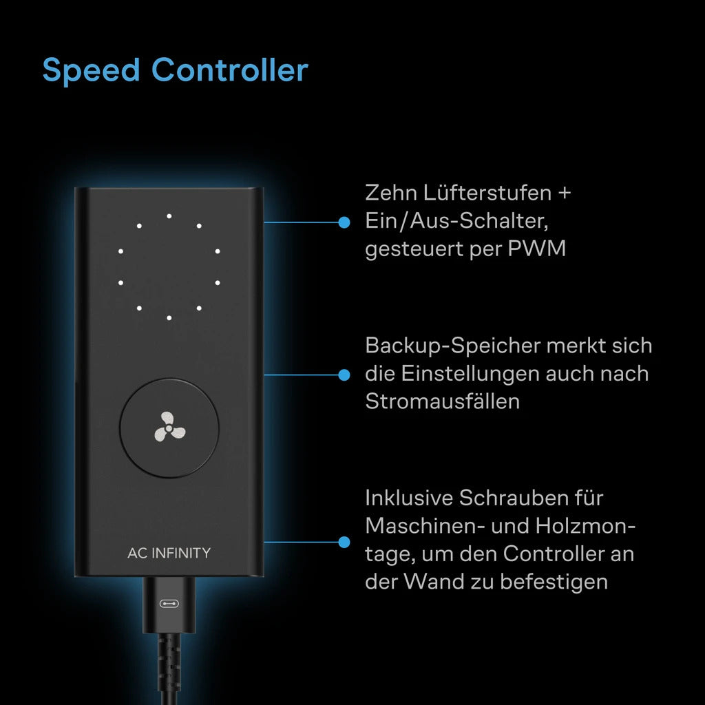 AC Infinity Luftfilter-Set S8 200mm, 1230 m³/h mit Geschwindigkeitsregler