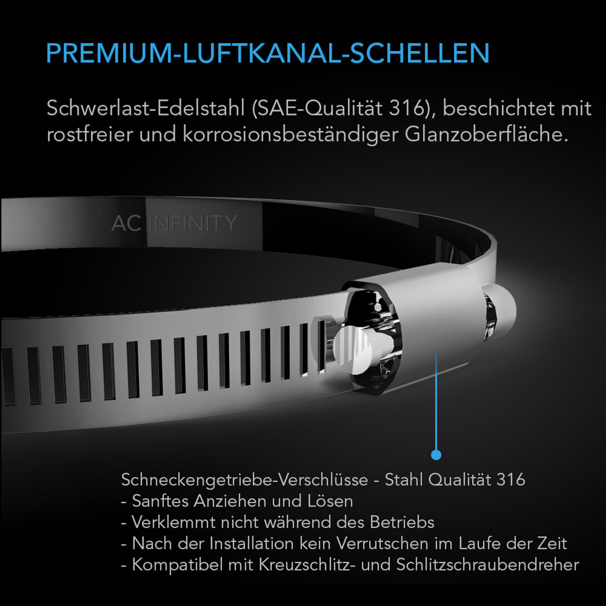 AC Infinity Edelstahl-Rohrschellen 150 mm - Doppelpack