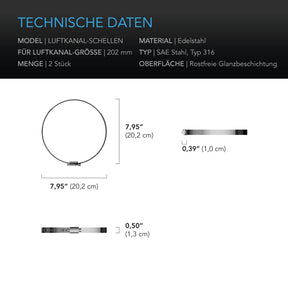 AC Infinity Edelstahl-Rohrschellen 200 mm - Doppelpack