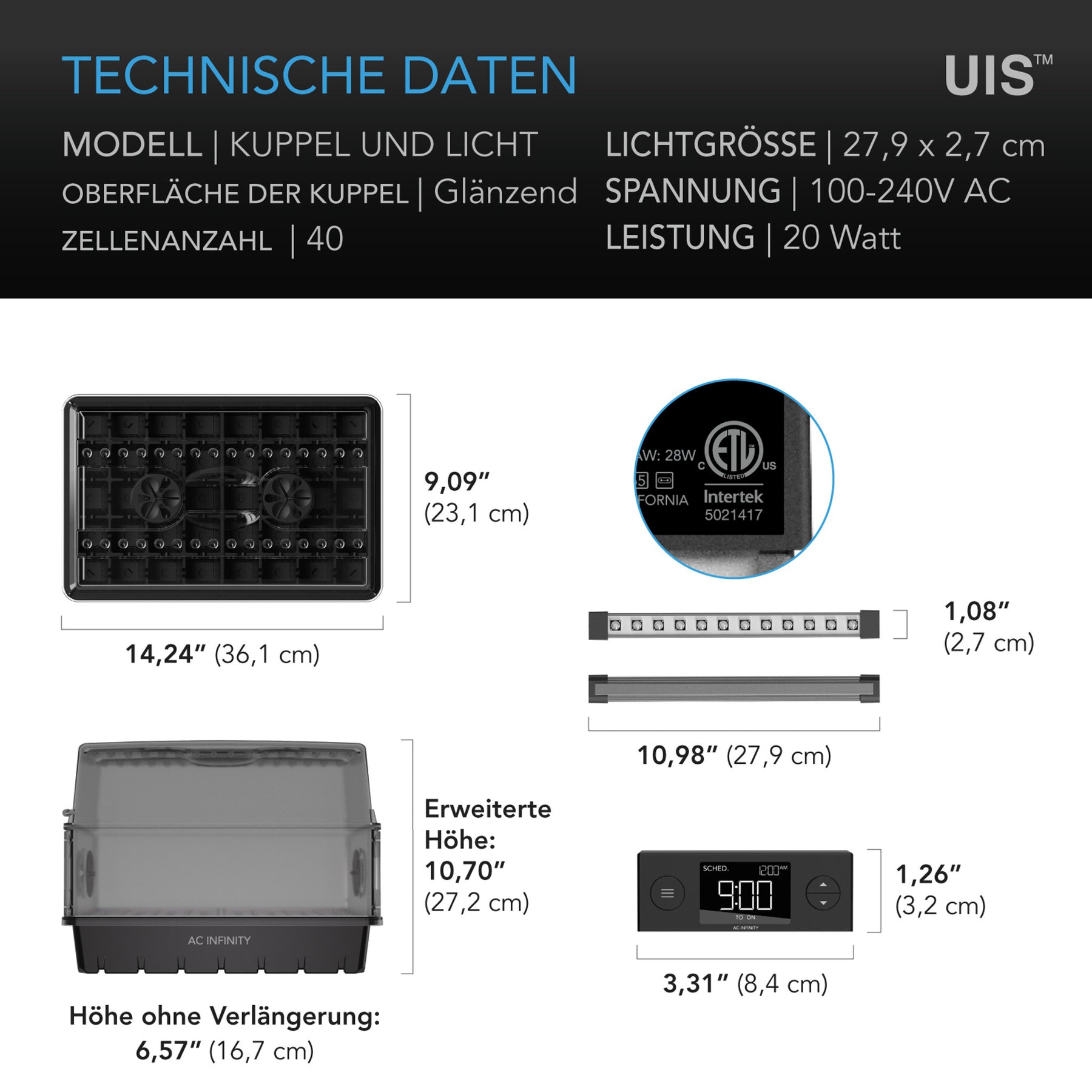 AC Infinity LED Stecklings-Gewächshaus Set mit Höhenverlängerung (Samsung LM301H EVO)