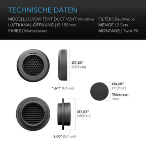 AC Infinity Luftkanal-Abdeckung 150 mm für Growzelte im 2er-Set