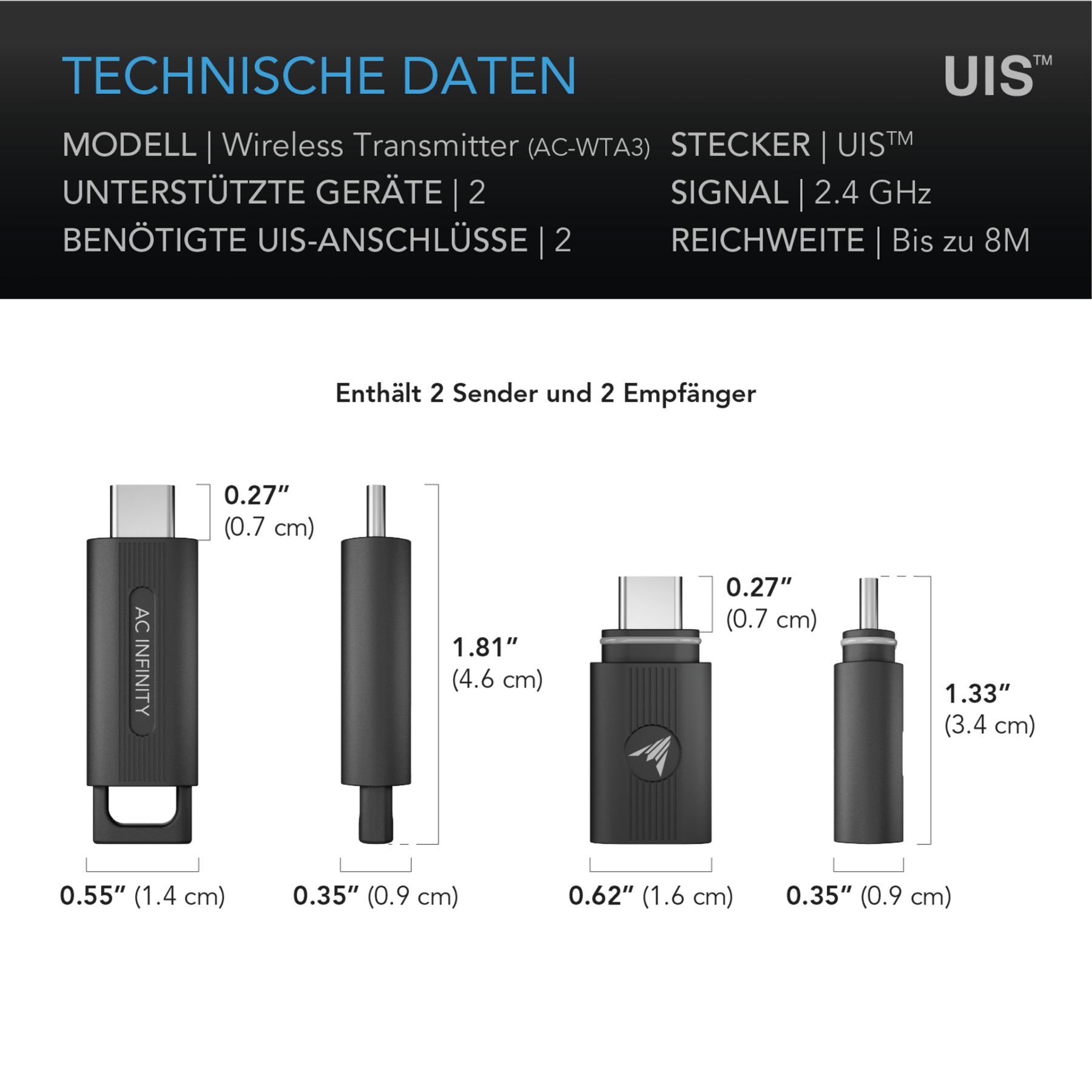 AC Infinity UIS Wireless Kit – Sender und Empfänger Set (2er-Pack)