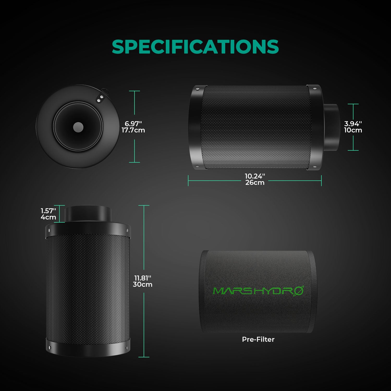 Mars Hydro Aktivkohlefilter 100 mm nachfüllbar