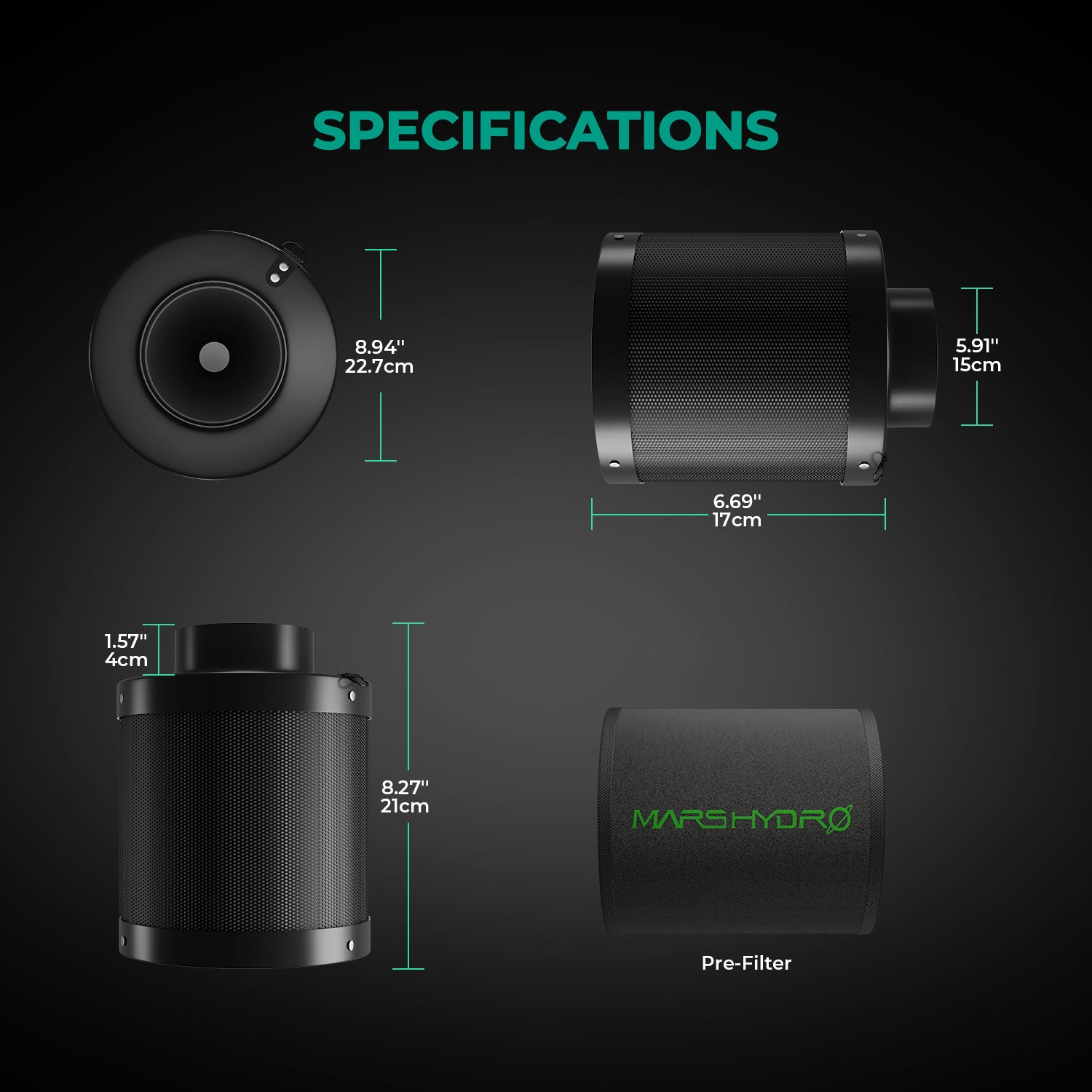 Mars Hydro Aktivkohlefilter 150 mm nachfüllbar