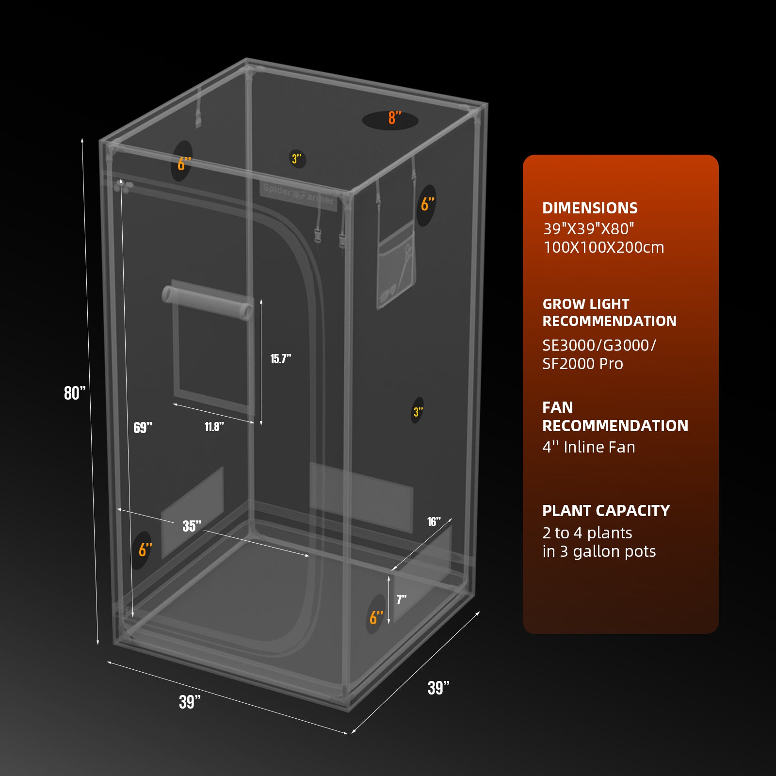 Spider Farmer Growbox 100x100x200 cm Indoor Growzelt