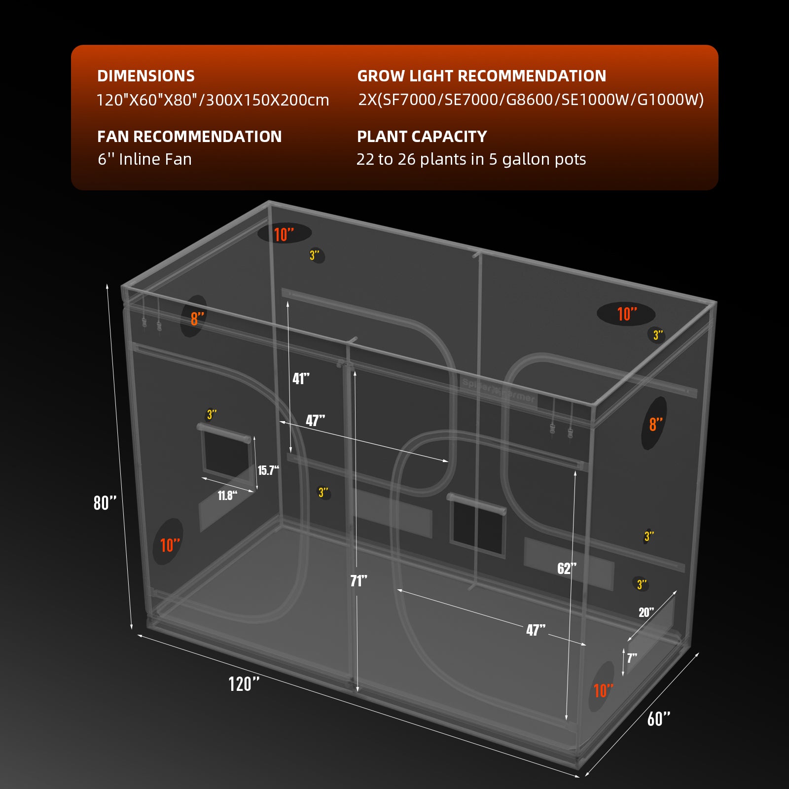 Spider Farmer Growbox 300x150x200 cm Indoor Growzelt XXL