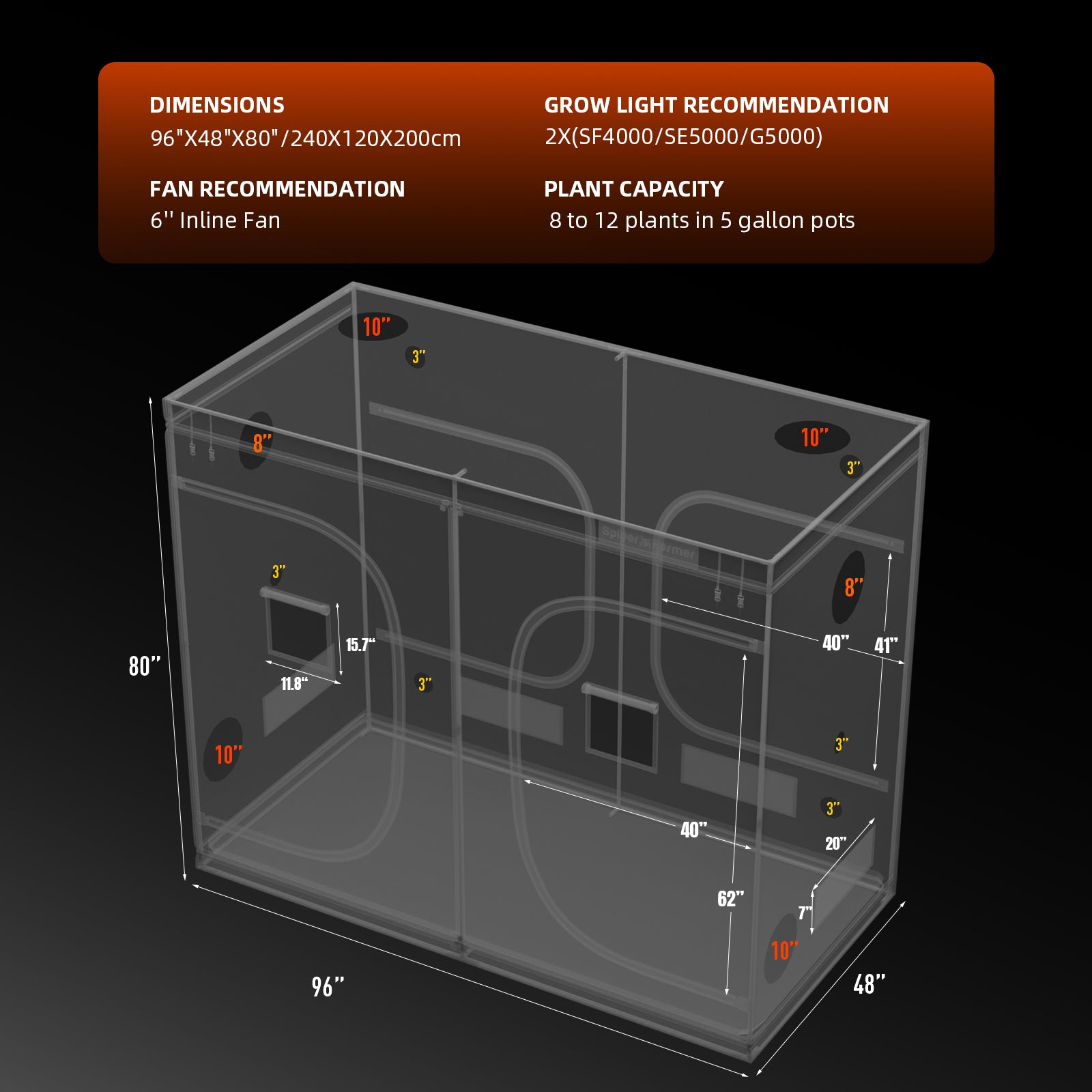 Spider Farmer Growbox 240x120x200 cm Indoor Growzelt