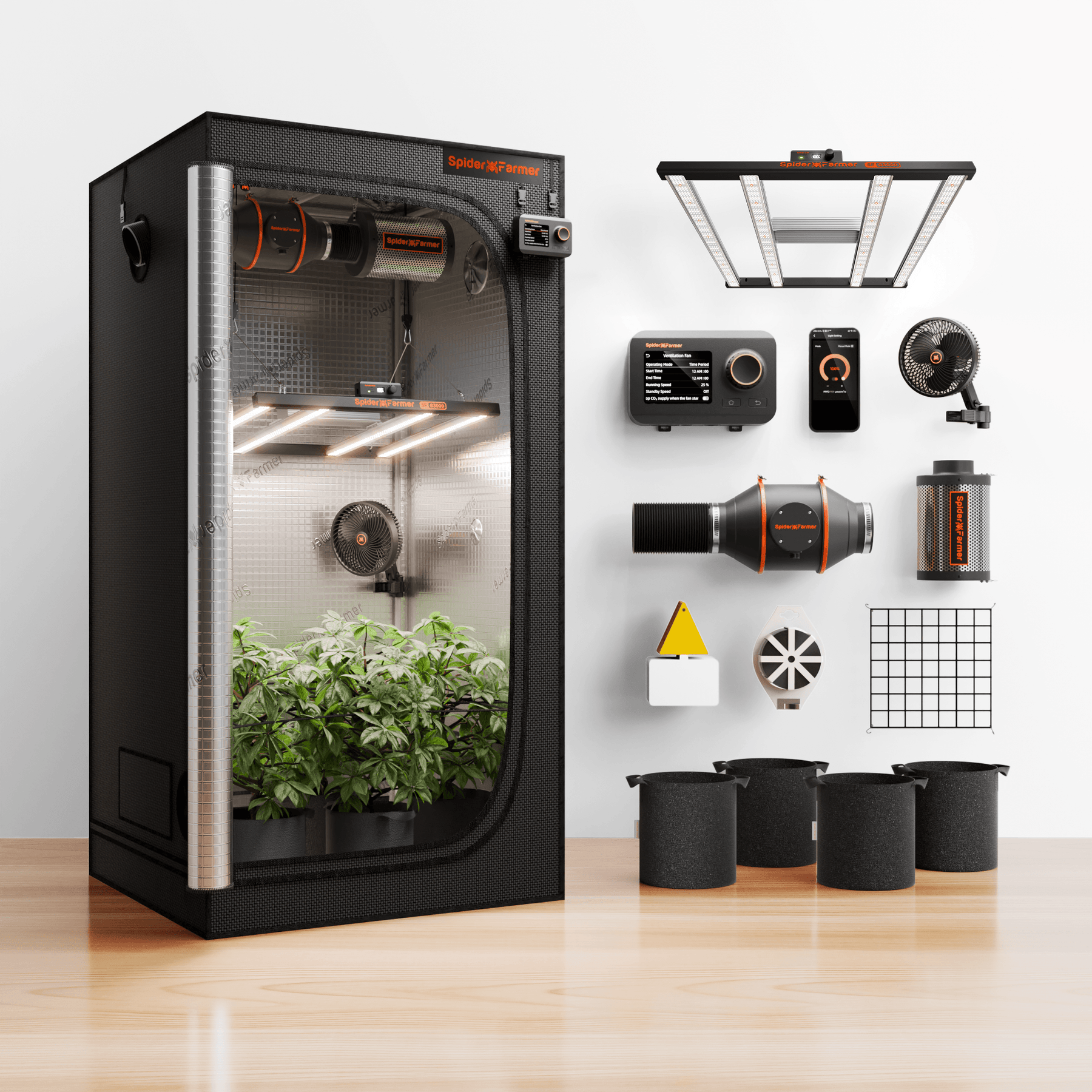 Spider Farmer Komplettset 90x90x180 cm Growbox G3000 LED mit GGS Controller