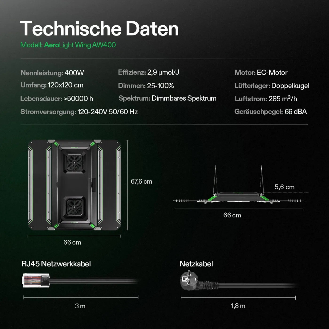 VIVOSUN AeroLight Wing AW400SE LED Growlampe 400W