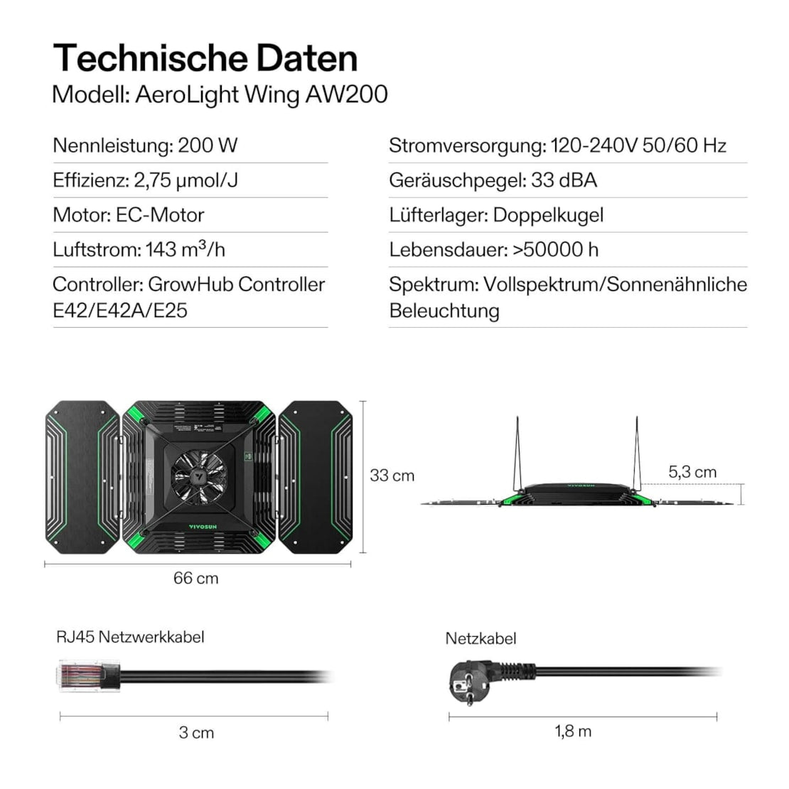 VIVOSUN AeroLight Wing AW200SE LED Growlampe 200W