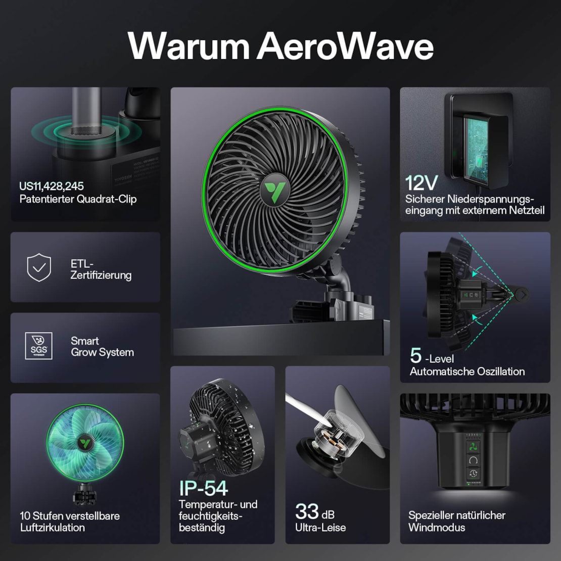 VIVOSUN AeroWave E6 Gen2 Clip-Ventilator Ø 15 cm