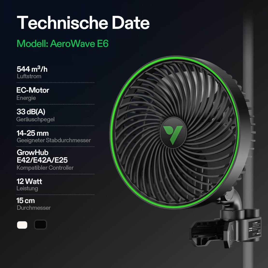 VIVOSUN AeroWave E6 Gen2 Clip-Ventilator Ø 15 cm