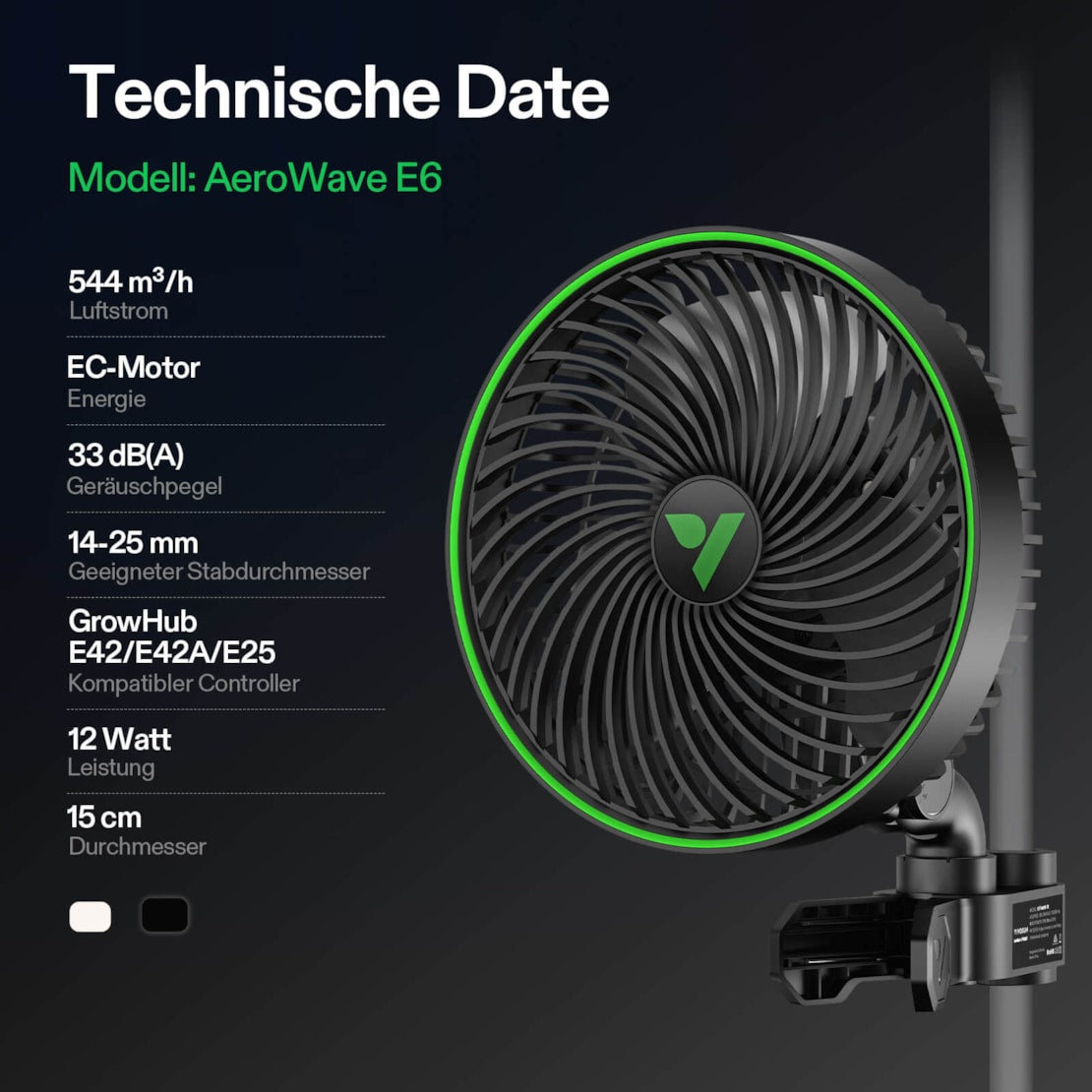 VIVOSUN AeroWave E6 Gen2 Clip-Ventilator Ø 15 cm (2 Stück)