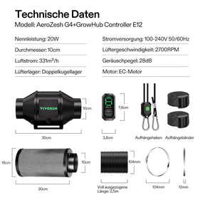 VIVOSUN AeroZesh G4 Smart Luftfiltration Kit 10 cm mit E12-Geschwindigkeitsregler