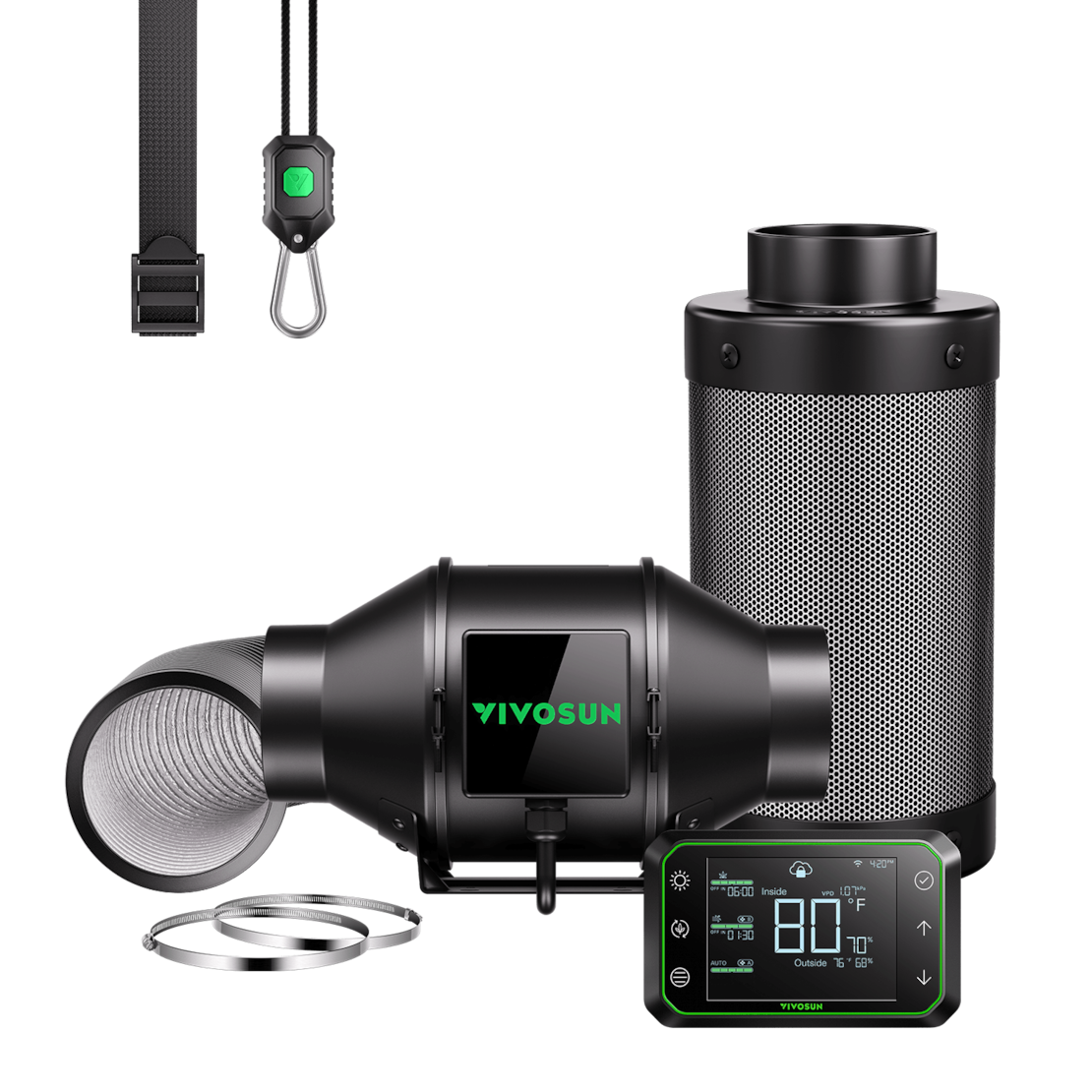 VIVOSUN AeroZesh G4 Smart Luftfiltration Kit 10 cm mit E42A Controller