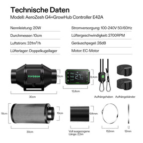 VIVOSUN AeroZesh G4 Smart Luftfiltration Kit 10 cm mit E42A Controller