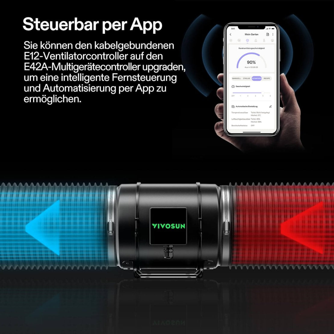 VIVOSUN AeroZesh G8 Smart Luftfiltration Kit 20 cm mit E12-Geschwindigkeitsregler