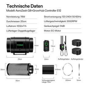 VIVOSUN AeroZesh G8 Smart Luftfiltration Kit 20 cm mit E12-Geschwindigkeitsregler