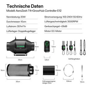 VIVOSUN AeroZesh T4 Smart Luftfiltration Kit 10 cm mit E12-Geschwindigkeitsregler