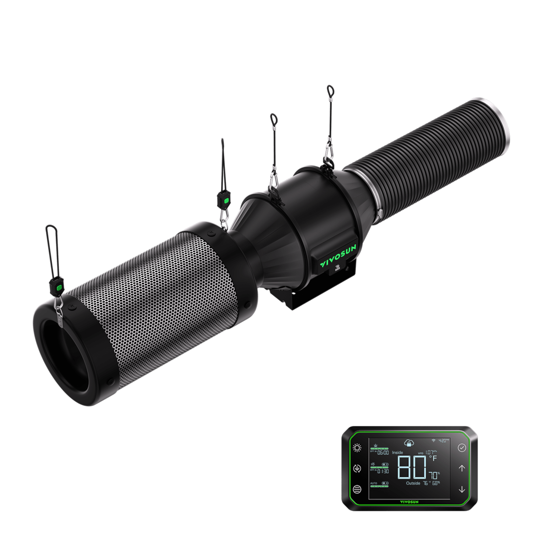 VIVOSUN AeroZesh T4 Smart Luftfiltration Kit Pro 10 cm mit E42A Controller