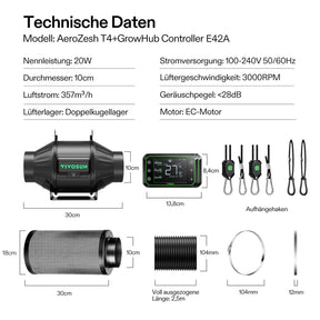 VIVOSUN AeroZesh T4 Smart Luftfiltration Kit Pro 10 cm mit E42A Controller