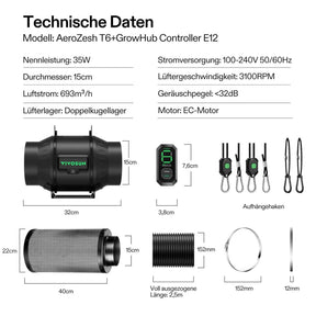 VIVOSUN AeroZesh T6 Smart Luftfiltration Kit 15 cm mit E12-Geschwindigkeitsregler