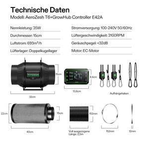 VIVOSUN AeroZesh T6 Smart Luftfiltration Kit Pro 15 cm mit E42A Controller