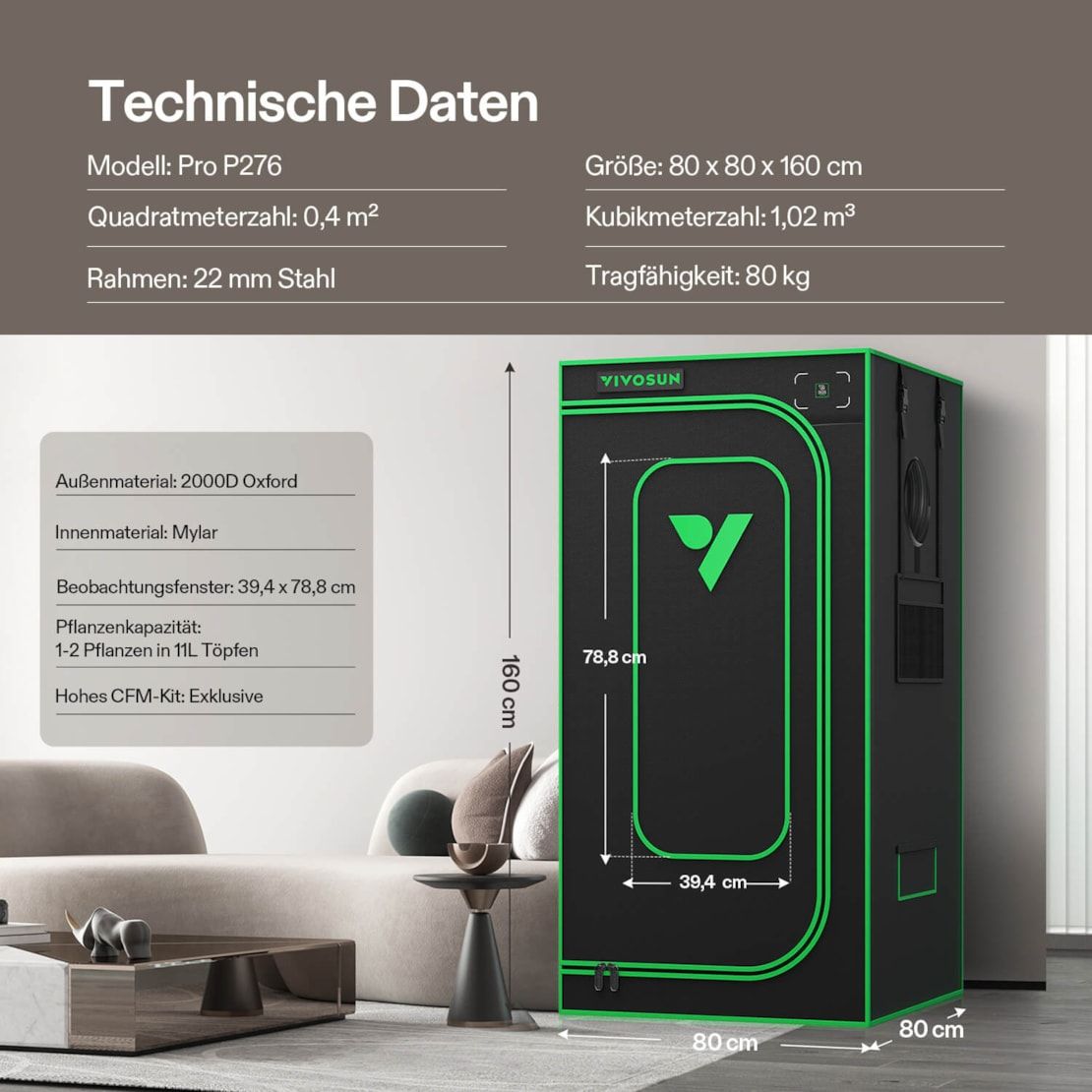 VIVOSUN Growbox Pro 80×80×160 cm