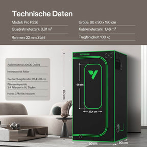 VIVOSUN Growbox Pro 90×90×180 cm