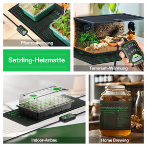 Anzucht-Heizmatte mit digitalem Dual-Display-Thermostat, 25x53 cm 3er Pack