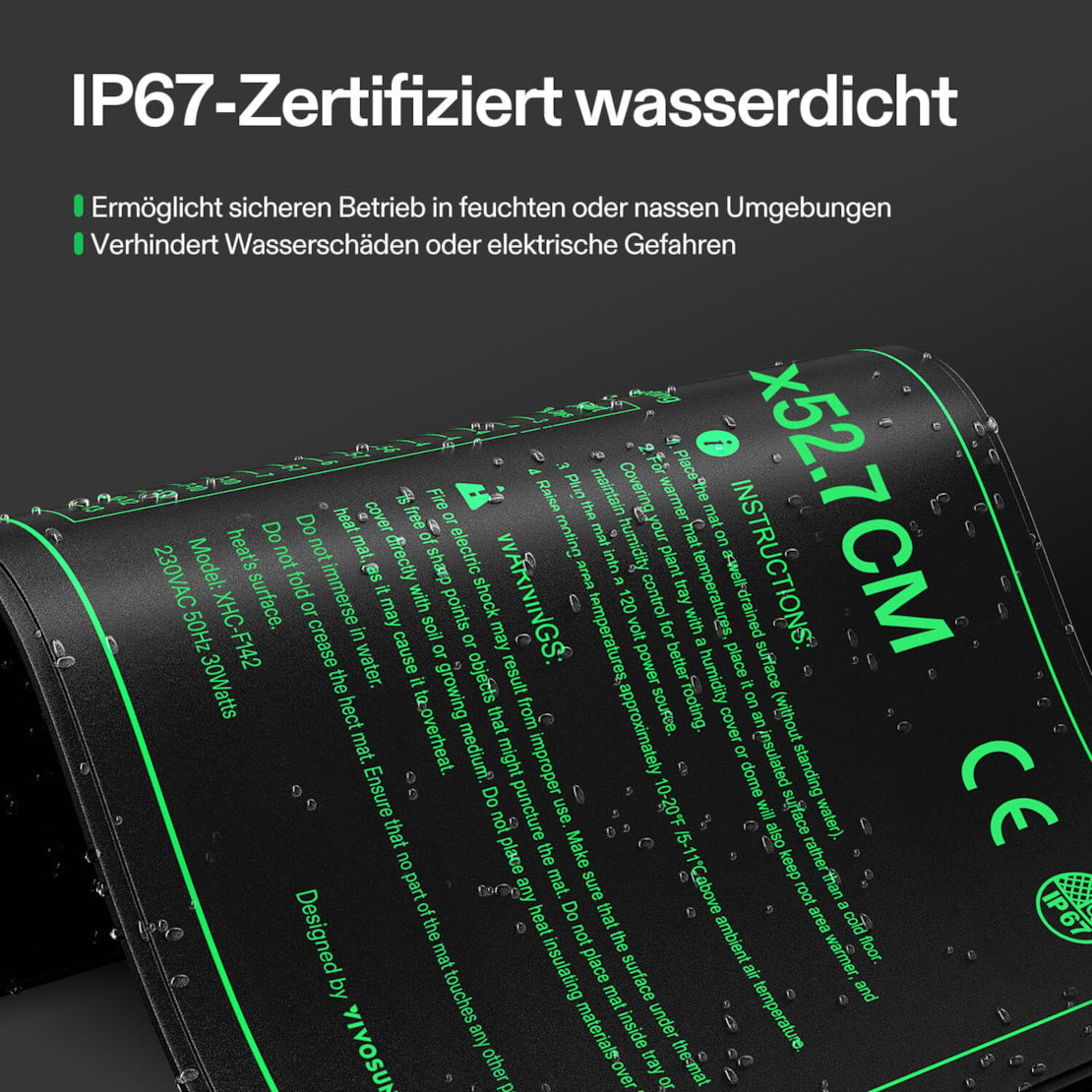 Anzucht-Heizmatte mit digitalem Dual-Display-Thermostat, 25x53 cm