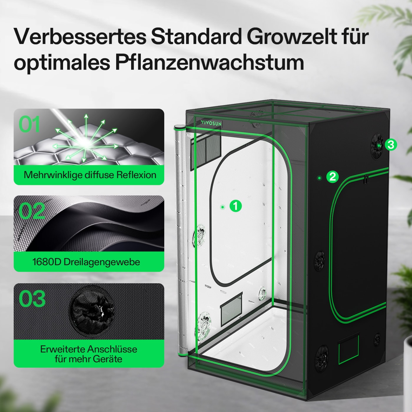 VIVOSUN Growbox Komplettset 120x120x200 cm 500W LED