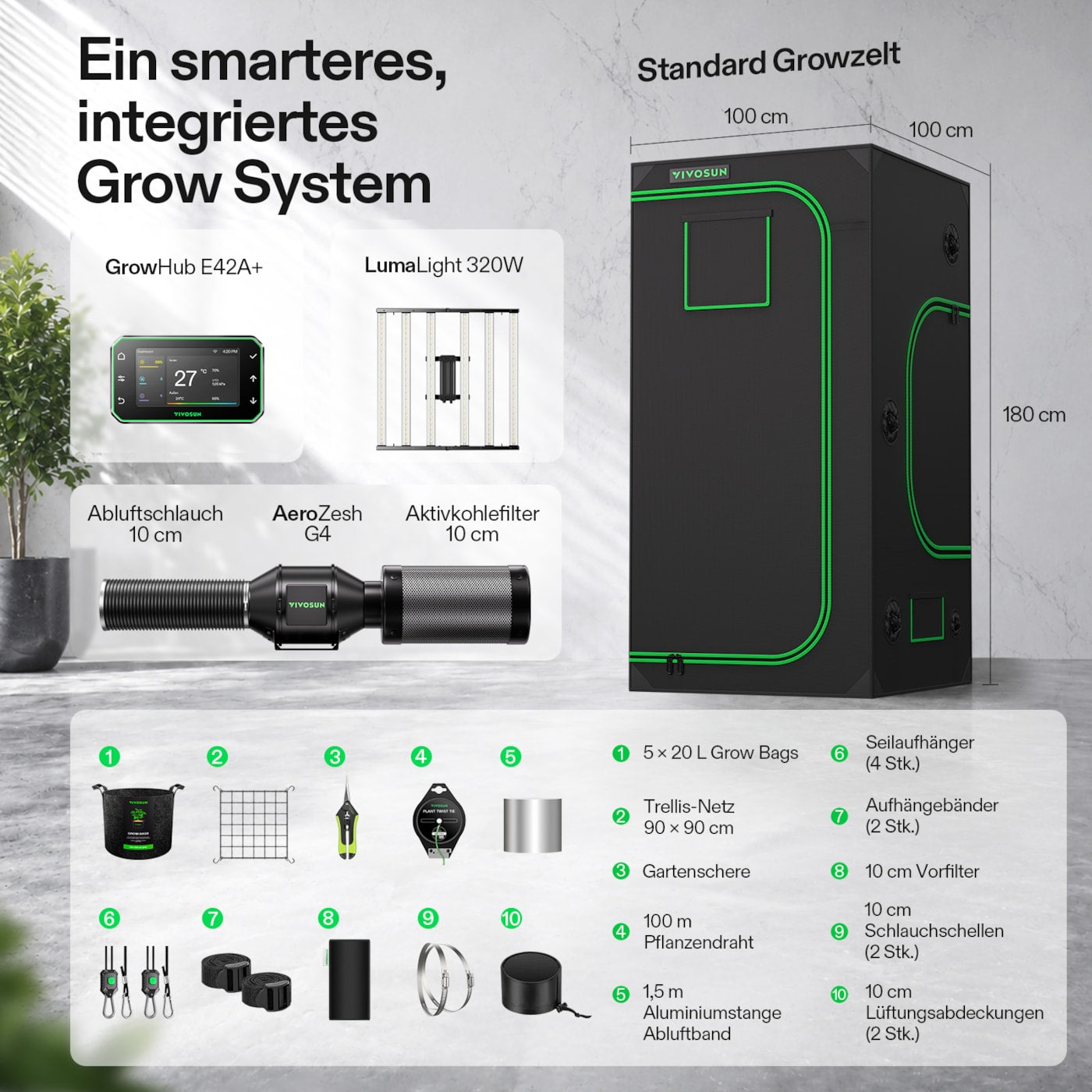VIVOSUN Growbox Komplettset 100x100x180 cm 320W LED
