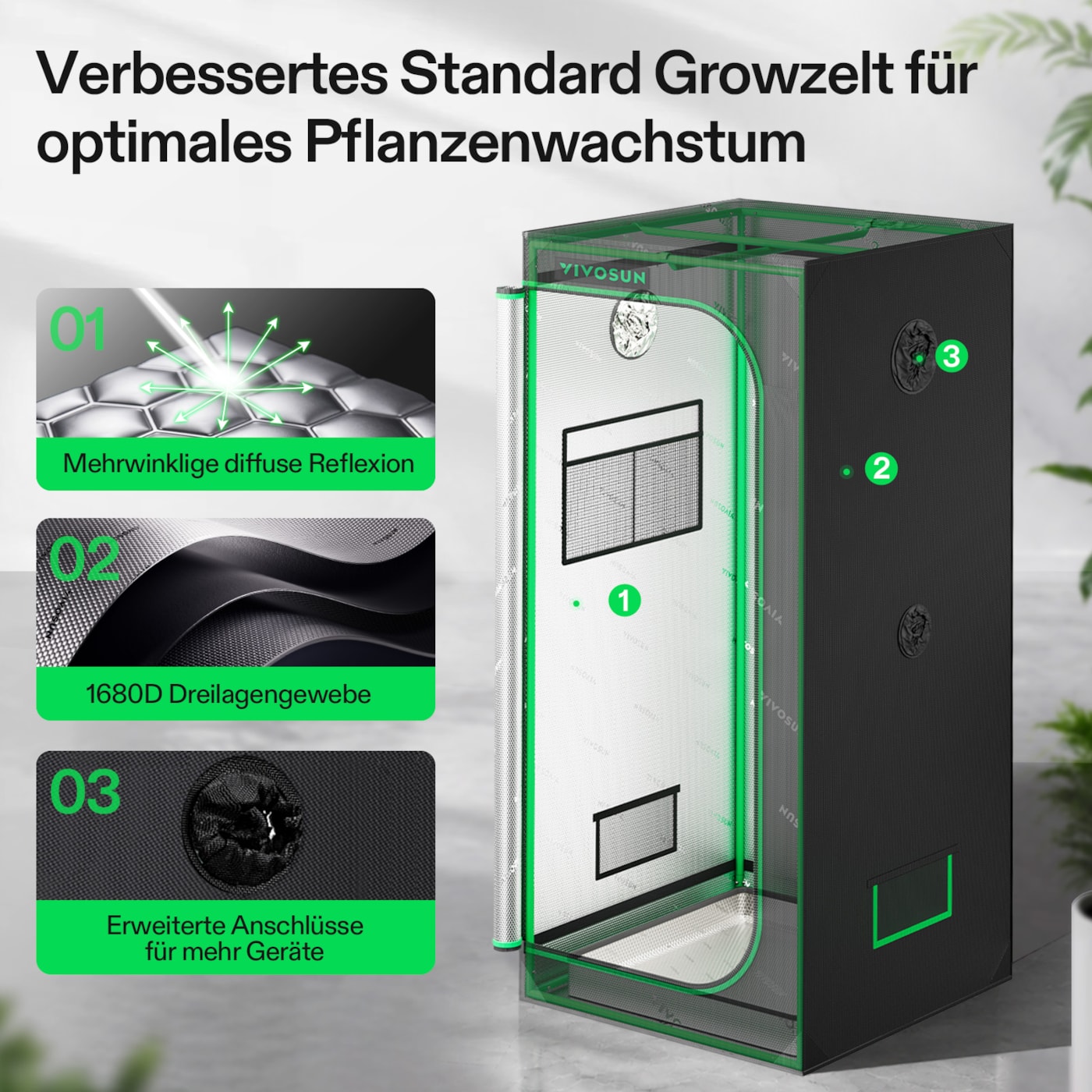 VIVOSUN Growbox Komplettset 70x70x160 cm 150W LED
