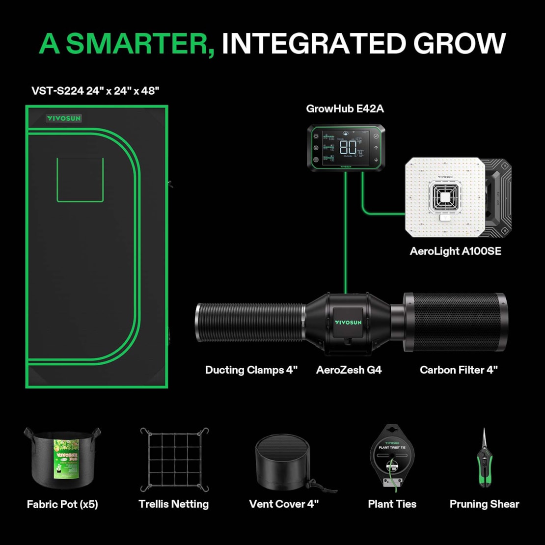 VIVOSUN Growbox Komplettset 60x60x120 cm VS1000 LED 100W