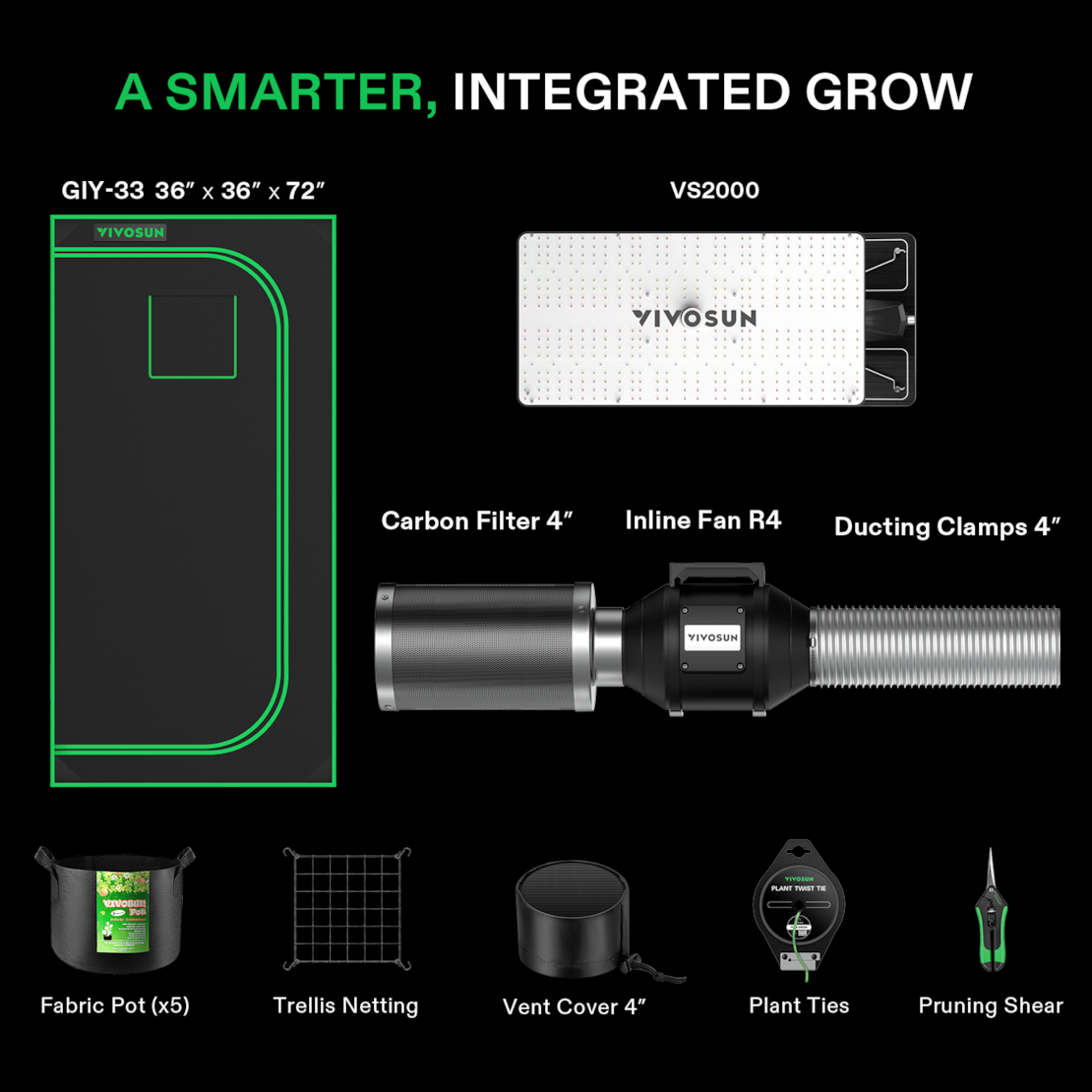 VIVOSUN Growbox Komplettset 90x90x180 cm VS2000 LED 200W