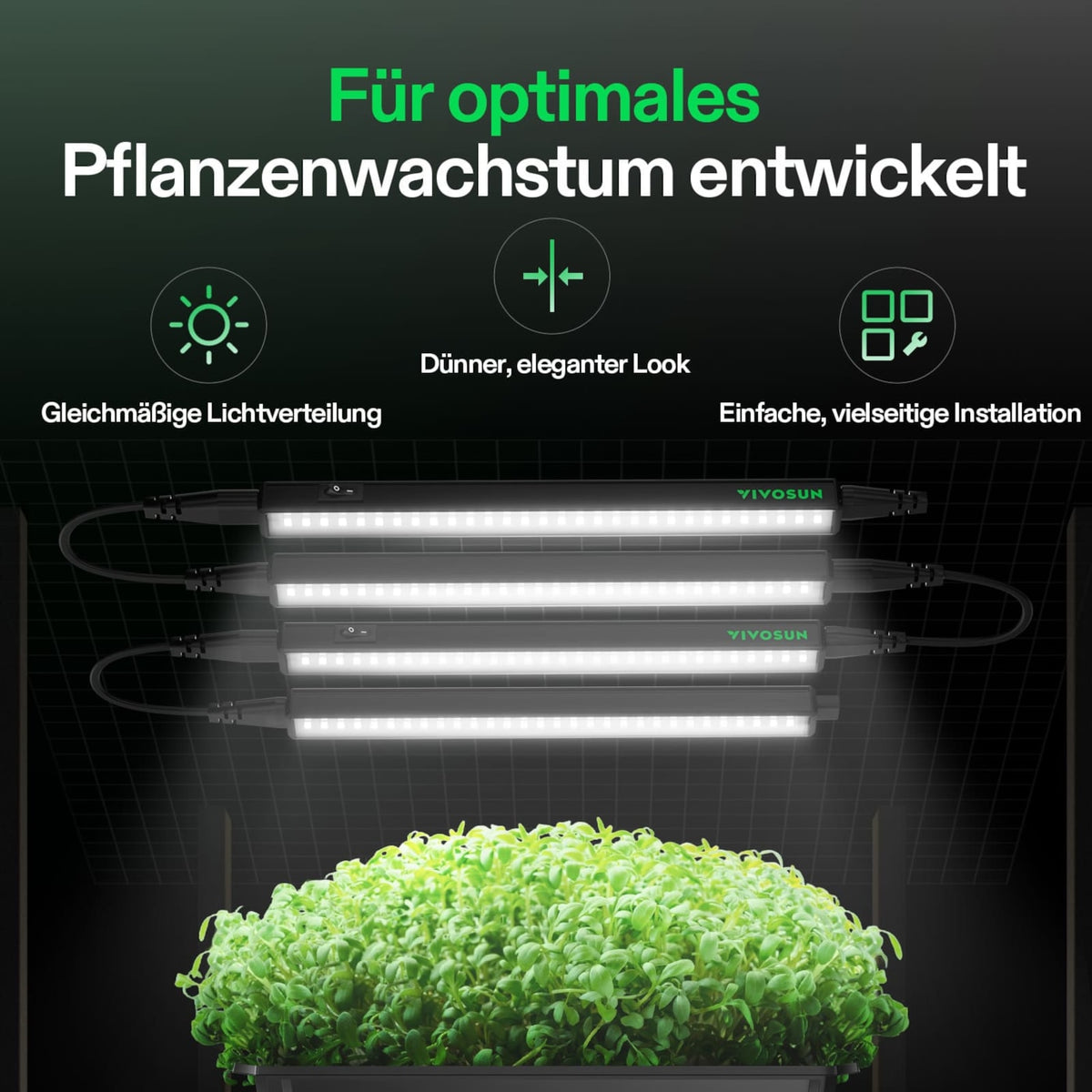 VIVOSUN T5 Linear 28 W LED Pflanzenbeleuchtung 4er Set 30 cm mit Timer und Dimmer