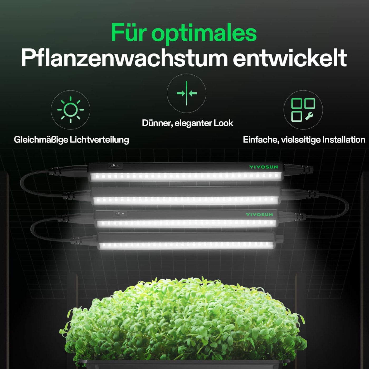 VIVOSUN T5 Linear 28 W LED Pflanzenbeleuchtung 4er Set 30 cm mit Timer und Dimmer