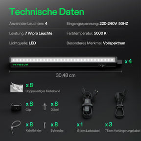VIVOSUN T5 Linear 28 W LED Pflanzenbeleuchtung 4er Set 30 cm mit Timer und Dimmer
