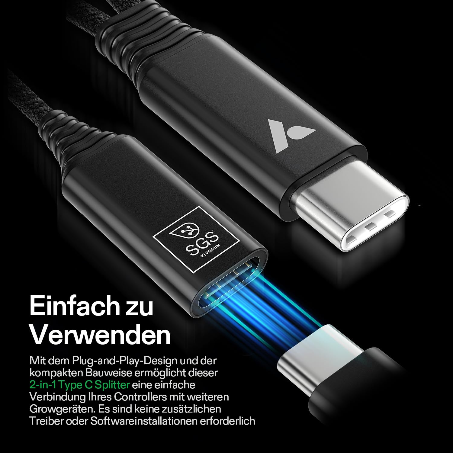 VIVOSUN USB C Splitter 2-in-1 für Growhub E42A