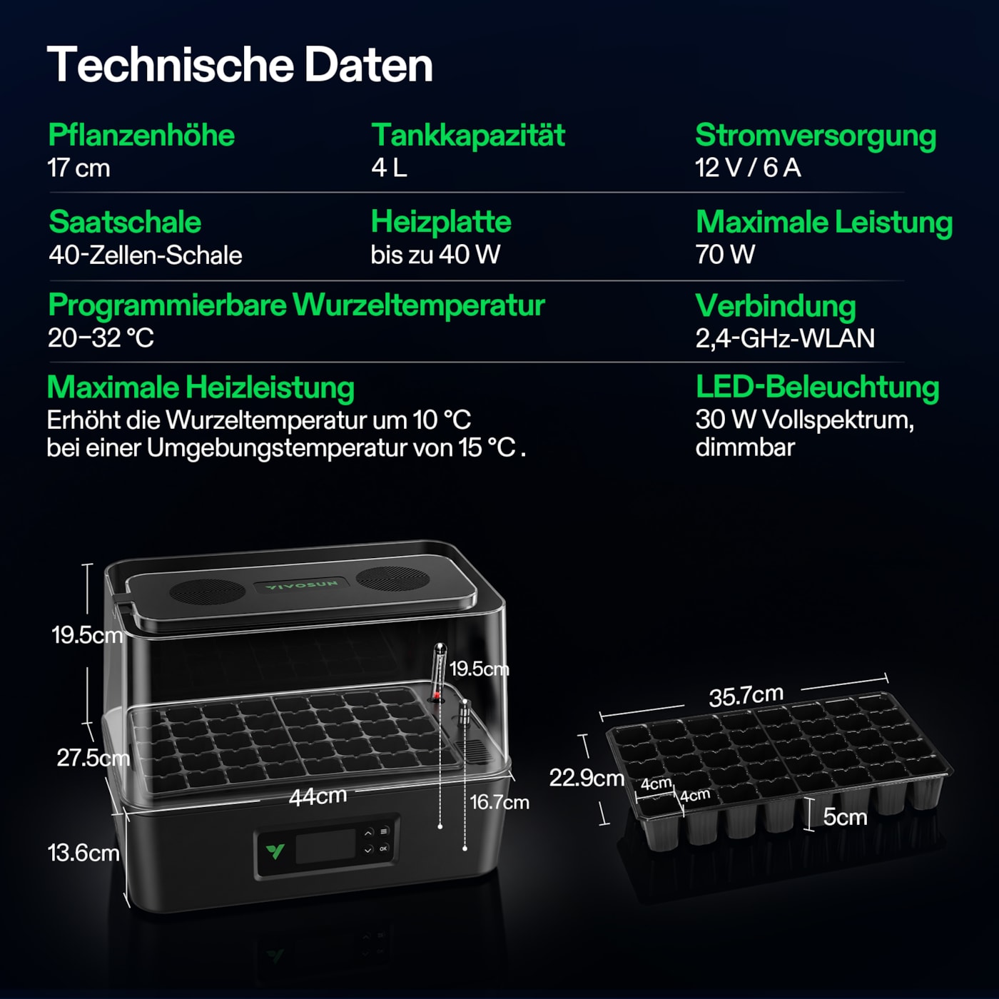 VIVOSUN VSeed S40 Smart Anzuchtsystem mit LED, Heizung und App